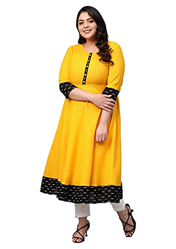 Yash Gallery Women's Plus Size Cotton Printed Anarkali Kurta for Women (265YK346YELLOW_Yellow_XXX-Large)