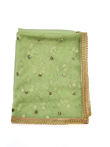 Studio Shringaar Women's Net Embroidered Full Size Dupatta (42" X 2.50 Meters) (Pista Green)