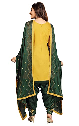 Panash Trends Women's Satin Silk Embroidery Salwar Suit Unstitched (Yellow)