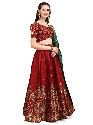 PURVAJA Women's Jacquard Semi-Stitched Lehenga choli (Arambh-Maroon_Maroon_Free Size)