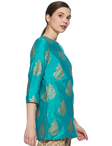 Amazon Brand - Myx Women's Polyester Straight Short Kurti (AW17MGFST01B_Teal_XS)