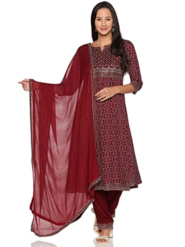 RAJMANDIRFABRICS Women Rayon Kurta Pant with Dupatta Set(PK1018081-L_Brown_L)