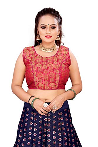 EKTA textiles Women's Wedding Special Semi Stiched Blue Heavy Banarasi Silk Lehenga Choli With Banarasi Duptta (BLUE PINK_XL,XXL)