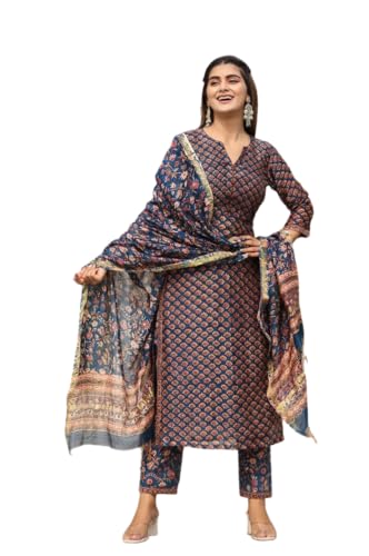 Leriya Fashion Kurta Set with Dupatta for Women | Women Kurta | Women Kurta Sets with Plazo | Women Kurta Pant Set with Dupatta | Women Kurta Pant Set Women Kurti Set with Pant (Large, Blue)