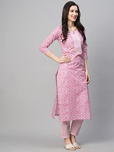 ANNI DESIGNER Women's Cotton Blend Printed Straight Kurta with Pant (Kavi Pink-NwFB08_M_Pink_Medium)