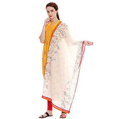 BIBA Women's cotton Dupatta (NEON CAN15905FREE_ White_ Free)