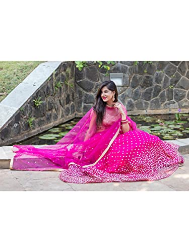 Drashti villa women's Silk Semi-stitched Lehenga choli(Festival Special Lehenga Choli Set_Pink_Free Size)