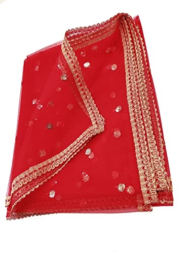 Studio Shringaar Women's Net Embroidered Full Size Dupatta (42" X 2.50 Meters) (Red)