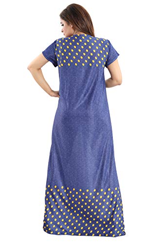 YKI RG-01 Women's Synthetic Print Maxi Nightgown (Denim & Mustard, X-Large)