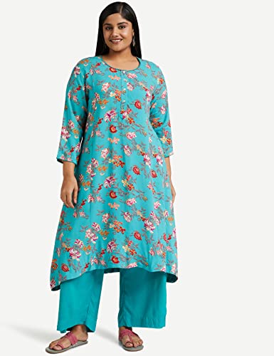 BIBA Women's Polyester Salwar Kurta Dupatta (SKDASSORTED6929E_Turquoise_36)