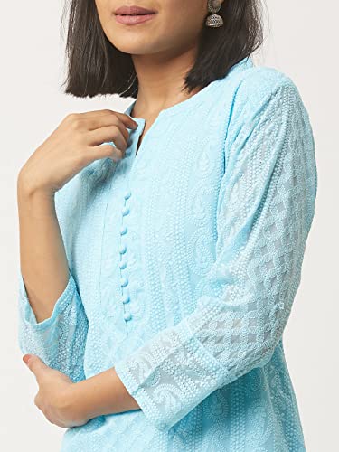 ZOLA Sky Blue Georgette Chikankari Kurta for Women