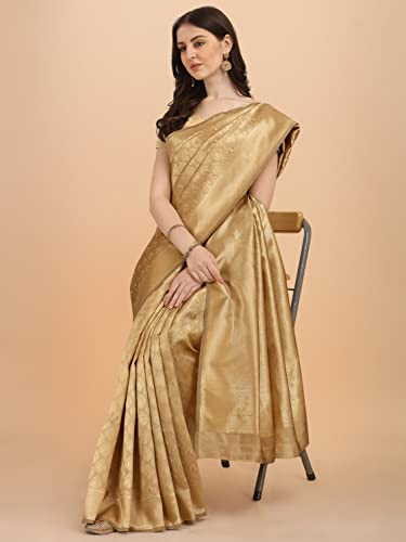 Jaanvi fashion Women's Banarsi Silk With Zari Jacquard Work Saree With Blouse Piece (prashanti-dark-gold)