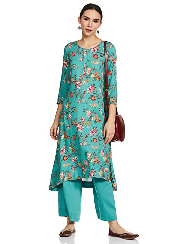 BIBA Women's Polyester Salwar Kurta Dupatta (SKDASSORTED6929E_Turquoise_36)