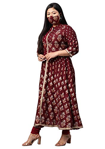 Yash Gallery Women's Plus Size Rayon Floral Printed Anarkali Kurta for Women (1255YKMAROON_Maroon_XXXXX-Large)