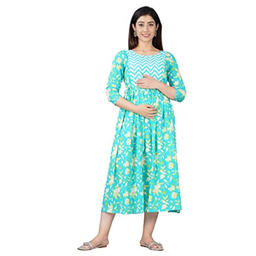 Attirevalley Women's Pure Cotton Maternity Gown/Casual wear/Feeding Nighty Gown for Women Sky Blue XXL