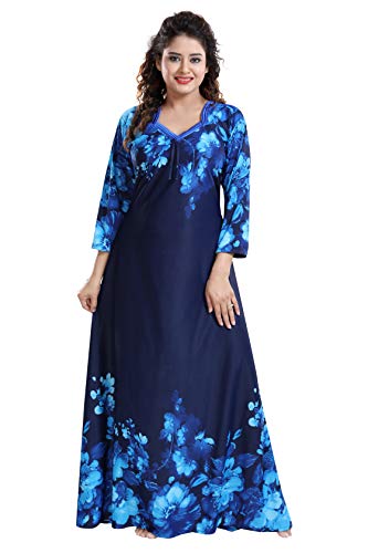 YKI Women's Sarina Print Maxi Nightwear (RG-FF-02_Navy, Blue_Xl)