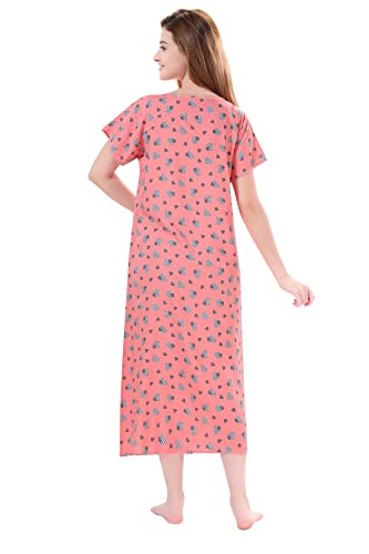 PIU Women's Cotton All Over Print Calf Length Feeding Nighty (HM1363L_Heart Peach_L)