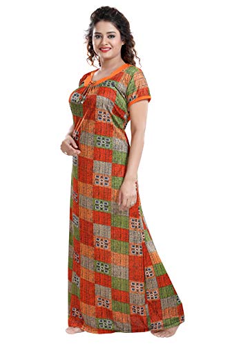 YKI Women's Synthetic Printed Maxi Night Gown (RG-01_Orange_XL)