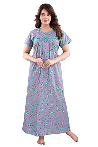 Fabme Women's Cotton Floral Maxi Nightgown (NW0249LV-XL_Lavender_XL- Bust 48)