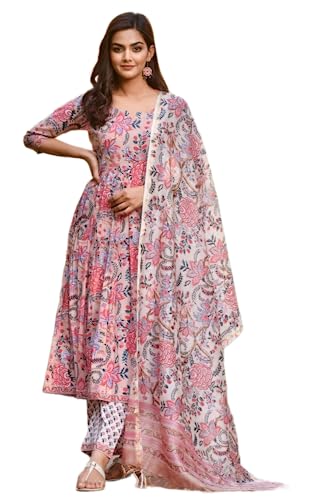 KLOSIA Women Floral Printed Kurta and Pant Set With Dupatta (Large)