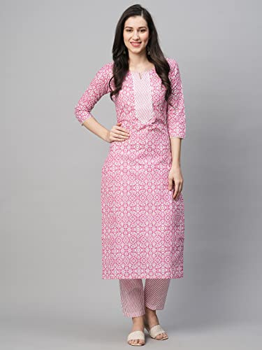 ANNI DESIGNER Women's Cotton Blend Printed Straight Kurta with Pant (Kavi Pink-NwFB08_M_Pink_Medium)