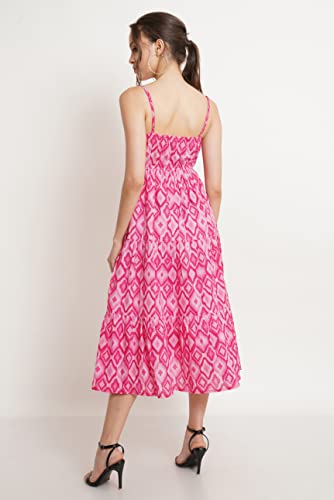 COTLAND Fashions Jaipuri Cotton Printed Flared Strappy A-Line Dress for Women (Shades of Pink)