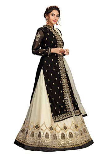 Trendmalls Women's Georgette Net Embroidery Salwar Suit Set Kurta Lehenga with Dupatta (TM.G80-Black-L-)