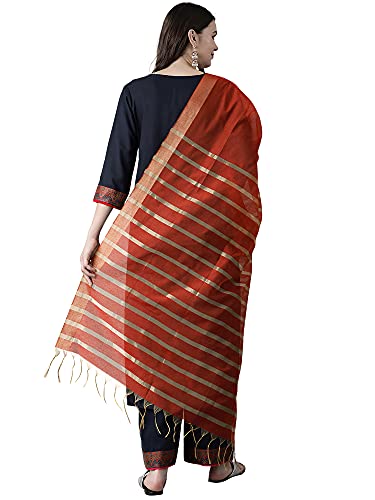 INDO ERA Women's Solid Cotton Blend Straight Kurta Palazzo with Dupatta Set (Navy Blue_KD4NB2125_X-Small)