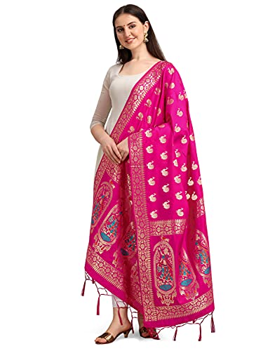 DEVANGI Women's Woven Banarasi Silk Zari Dupatta/Chunni, Width 1 Meter, Length 2.5 Meter (OM-DT-05-RANI)