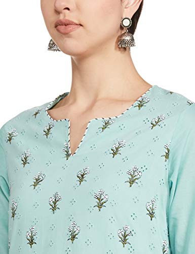 BIBA Women's Cotton Salwar Suit Set (SKD642832_Sea Green_S (32))