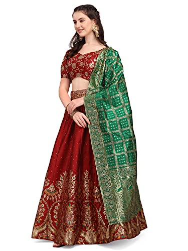 PURVAJA Women's Jacquard Semi-Stitched Lehenga choli (Arambh-Maroon_Maroon_Free Size)