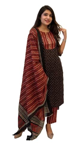 KLOSIA Women Printed Kurta and Pant Set with Dupatta (X-Large)