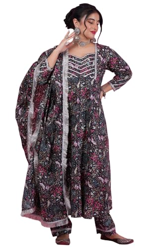 LASTINCH Women Mastani Handblock Print Cotton Anarkali With Dupatta Suit Set| Sizes XXS to 8XL | Plus Size (2XL)