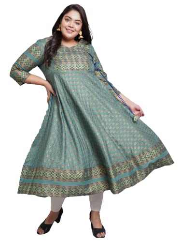 Yash Gallery Women's Plus Size Rayon Floral Printed Anarkali Kurta for Women (1359YKGREEN_Green_XX-Large)