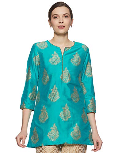 Amazon Brand - Myx Women's Polyester Straight Short Kurti (AW17MGFST01B_Teal_XS)