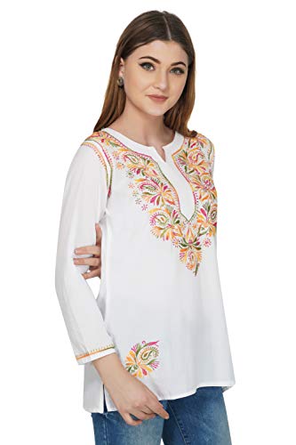 Vahson Designer Latest Chikankari Embroidery Cotton Short Kurti for Women/Girls (2XL, White)