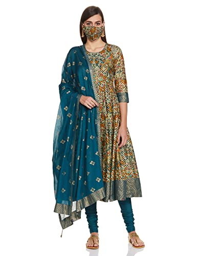 BIBA Women's Cotton Salwar Suit Set (SKDDURGOTSA7572_Teal_42)