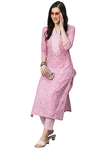 ANNI DESIGNER Women's Cotton Blend Printed Straight Kurta with Pant (Kavi Pink-NwFB08_M_Pink_Medium)