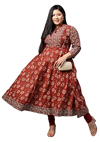 Yash Gallery Women's Plus Size Cotton Floral Printed Anarkali Kurta for Women (1189YKMAROON_Maroon_XXXXX-Large)