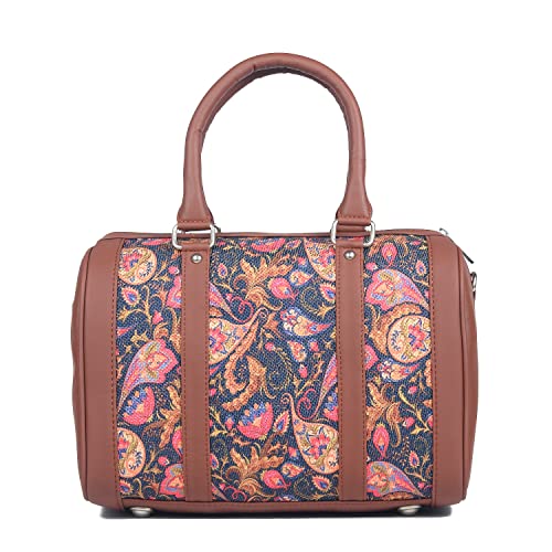 ZOUK Multi Coloured Graphic Printed Vegan Leather Handmade Women's Handbags with double handles and detachable Sling Strap - Paisley Print