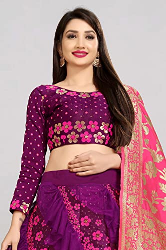 Payu Women Faux Silk Semi-stitched Lehenga choli (Payu_Wine Pink_Free Size)