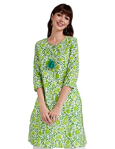 Amazon Brand - Myx Women's Cotton Regular Kurti (SS18E3_Green_M)