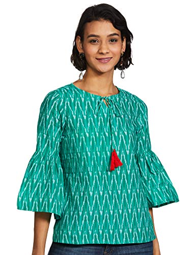 Amazon Brand - Myx Women's Cotton Screen Print Regular Fit Short Kurti (AW18ESST1D_Green_Large)