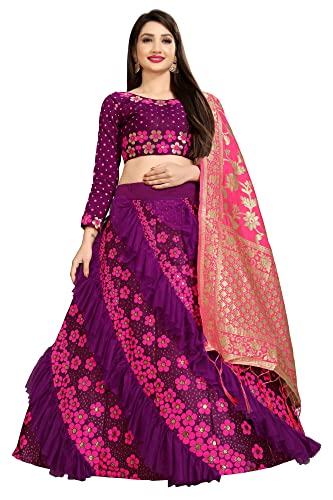 Payu Women Faux Silk Semi-stitched Lehenga choli (Payu_Wine Pink_Free Size)