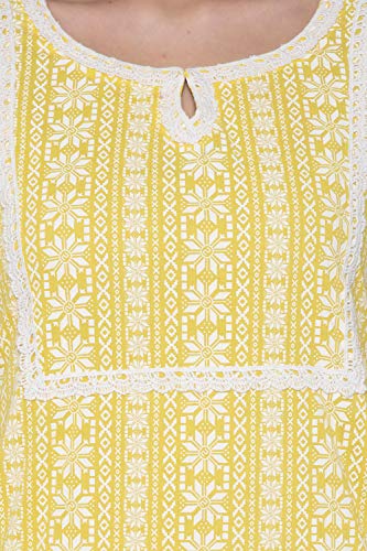 Amayra Women's Cotton Printed Straight Kurti (Yellow,M)