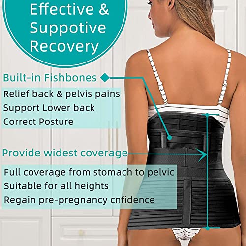 PLETHEON 3 In 1 Postpartum Belly Band Post Pregnancy Postpartum Abdominal Belt For Women After Birth Support Band Recovery Belly/Waist/Pelvis Wrap Postnatal Shapewear, (Fit from 30 Inch to 46 Inches of waist)