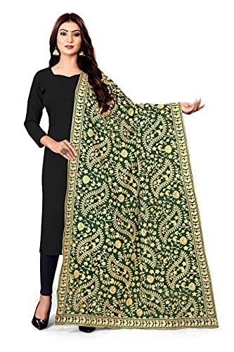 AKSHAR LLC Miss India Women's Pure Georgette Dupatta with Heavy Embroidery Work (GreenNari)