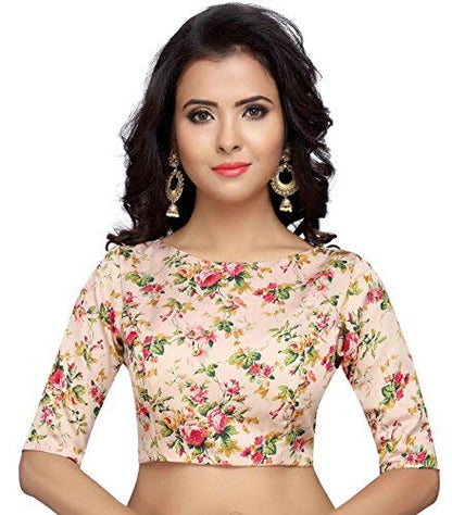 Studio Shringaar Women's Polyester Elbow Length Sleeves Saree Blouse (Pink, 44)