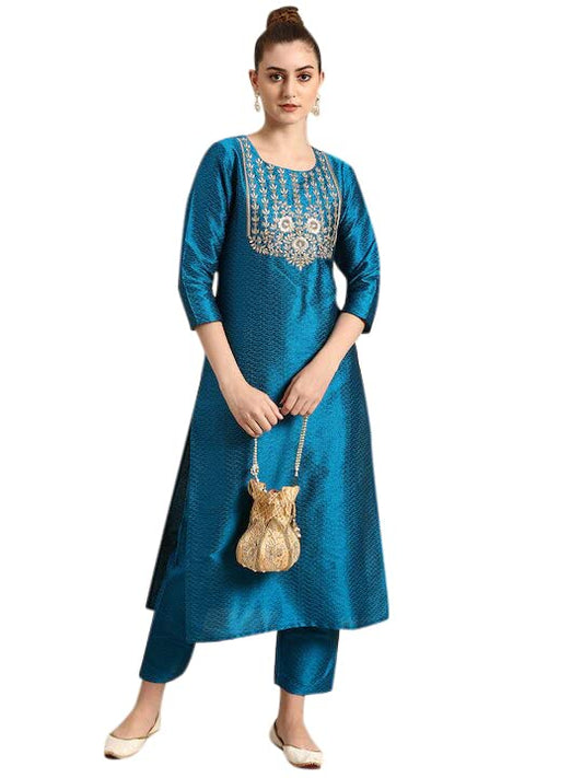 LookMark Women's Silk Blend Straight Kurta with Pant (KS2052-XL)