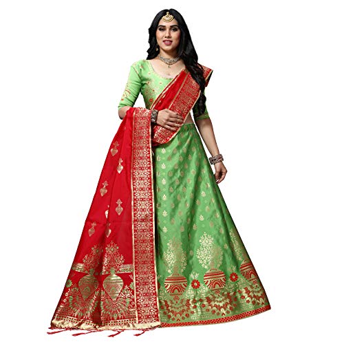 MANSVI FASHION women's Banarasi silk Jacquard lehenga choli (free size and semi-stitched).